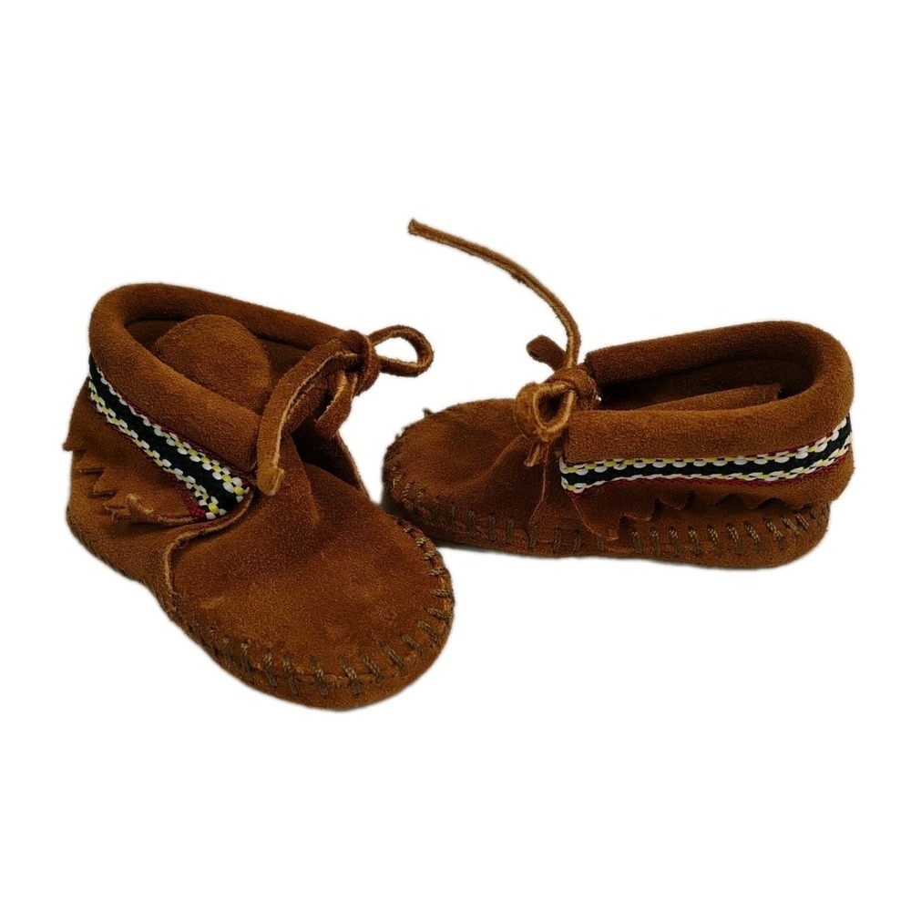 Minnetonka Infant Unisex‎ Size 1 Baby Moccasins Shoes Leather